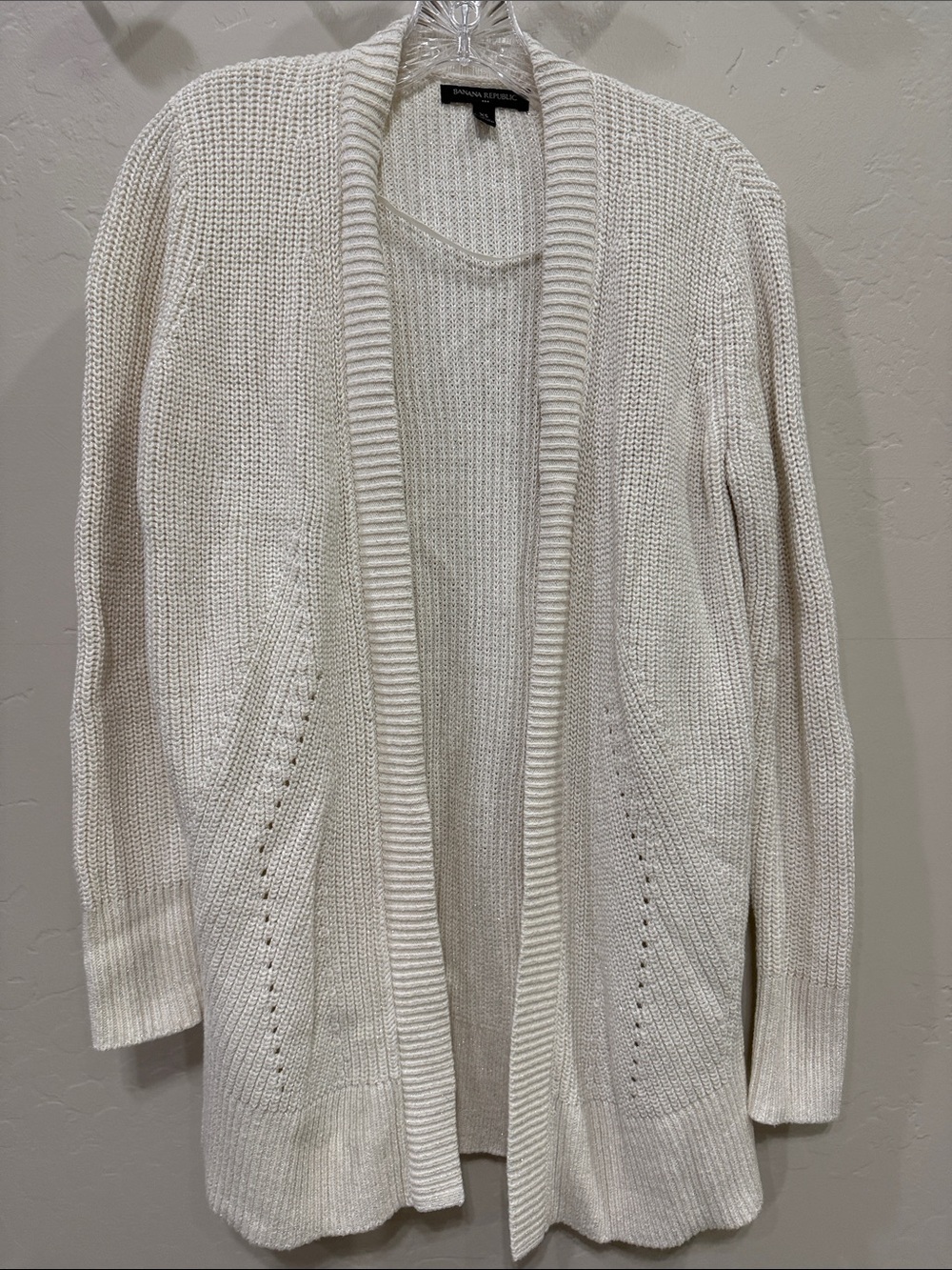 Banana Republic Cream Open-Front Knit Cardigan with shimmer